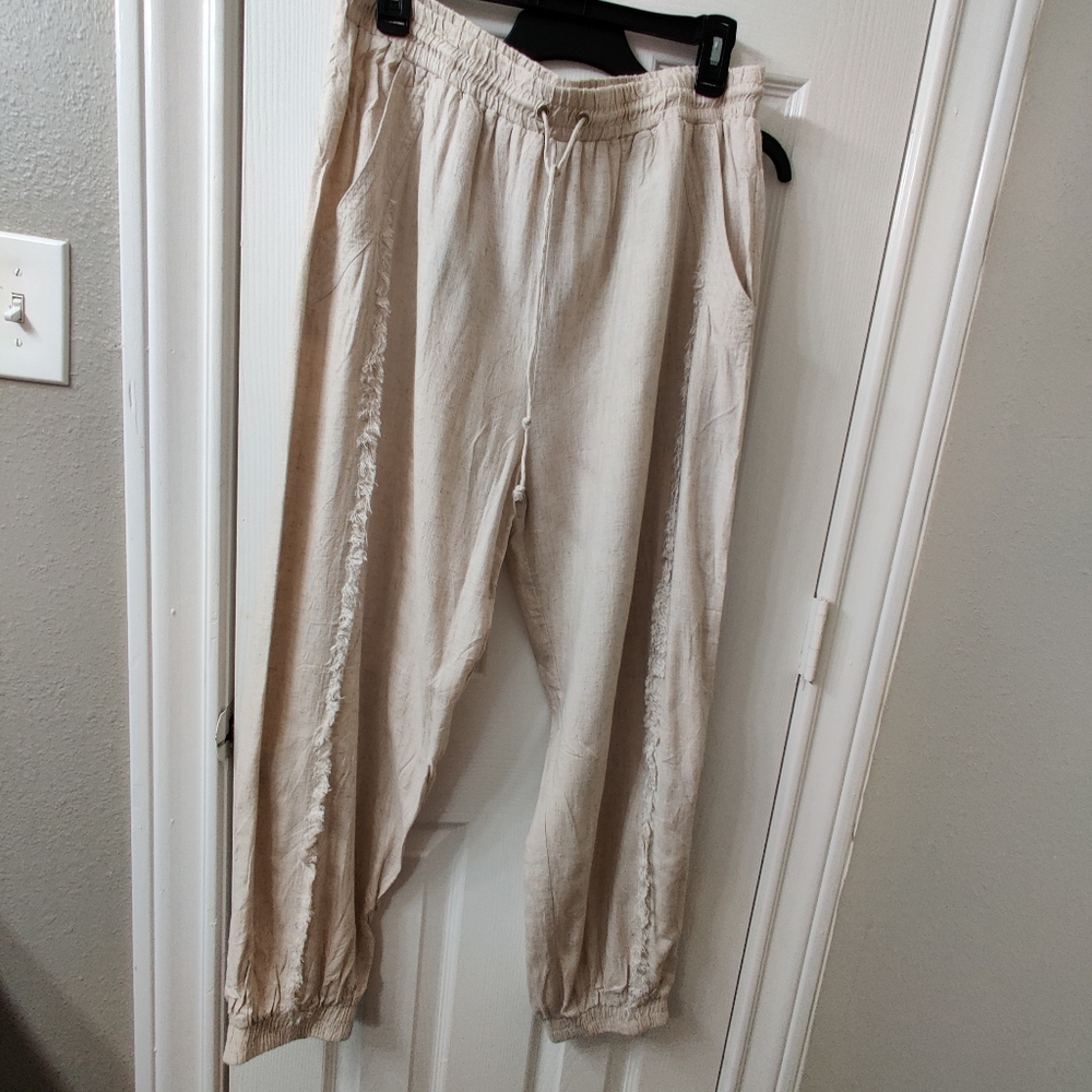 Beige Casual Drawstring Pants